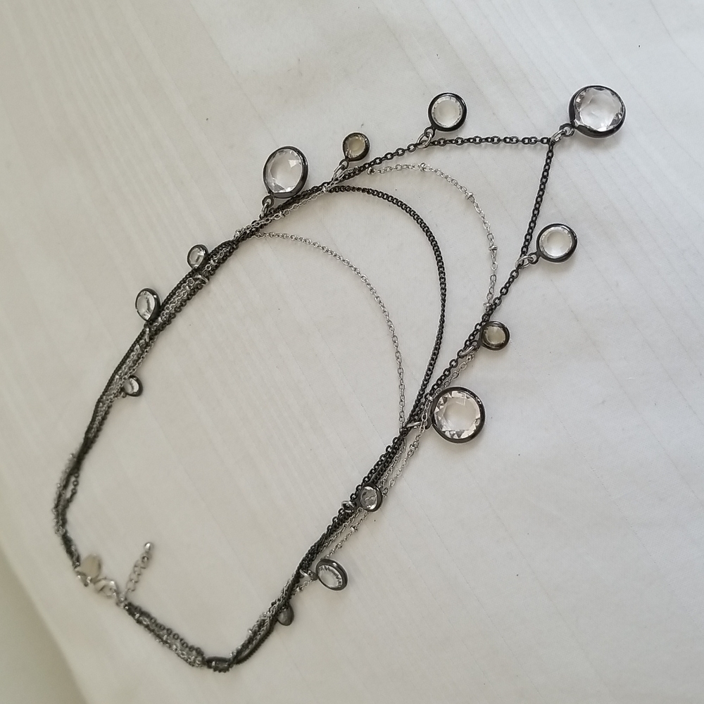 Express Silver Black Rhinestone Multi Strand Neck… - image 2